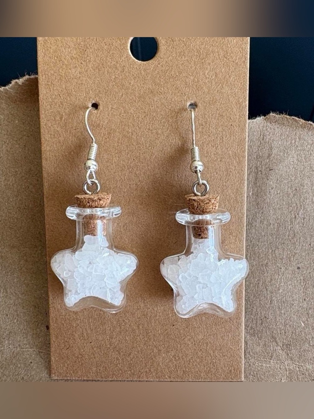 Star Bottle Cork Dangle Earrings - White
